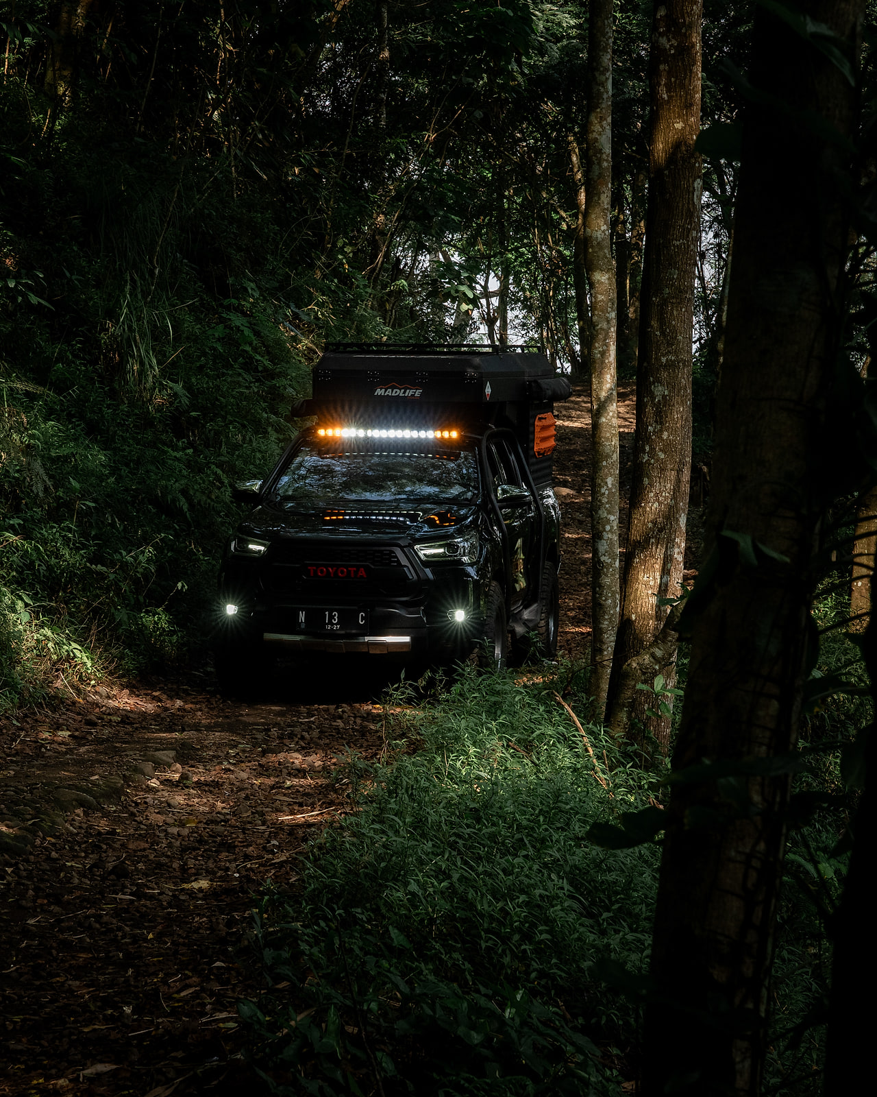 A field vehicle on a forest track between origins